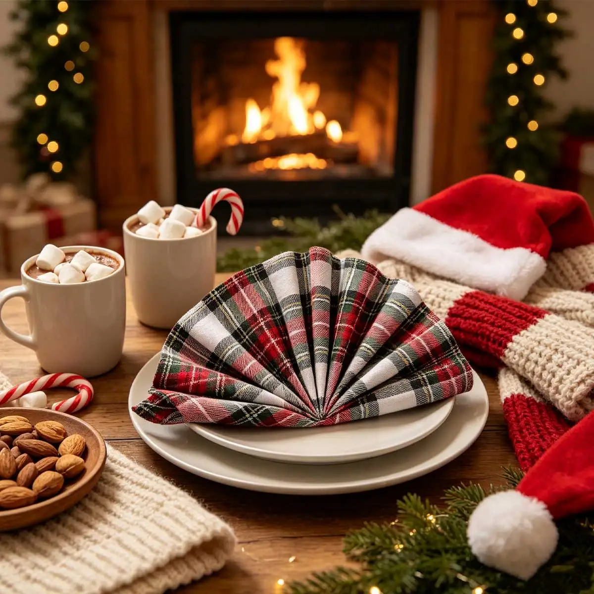 2/6/12Pcs Christmas Tartan Plaid Cloth Napkins Washable Reusable Holiday Dining Table Decor