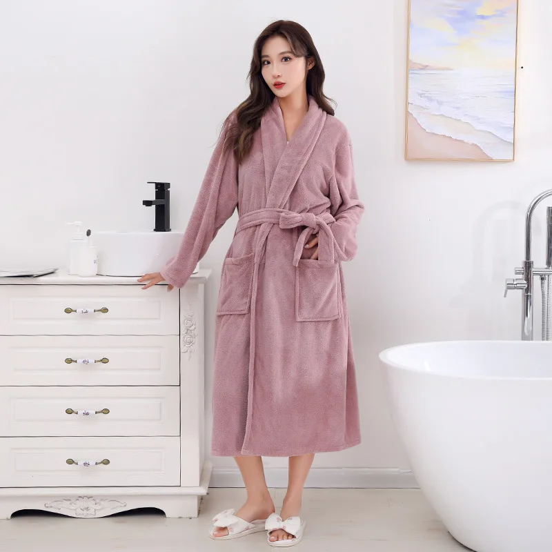 Flannel Robe Women's Sleepwear Adjustable Belt Bathrobe Thicken Warm Winter Nightwear Long Sleeve Night Wear Female 5
