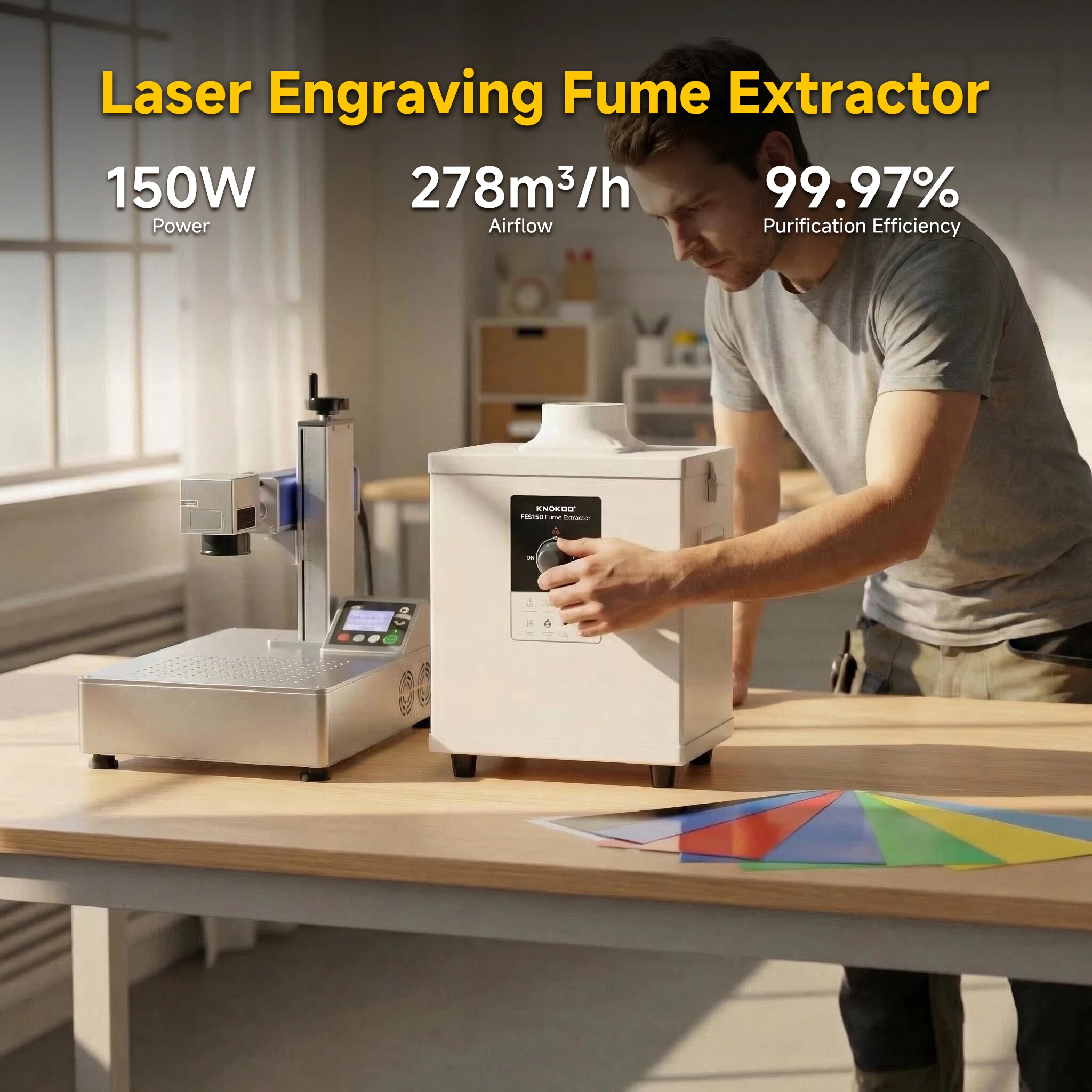 KNOKOO FES150 Welding Smoke Absorber Air Purifier Laser Fume Extractor HEPA Filter for Laboratory Nail Salon 3D Printing