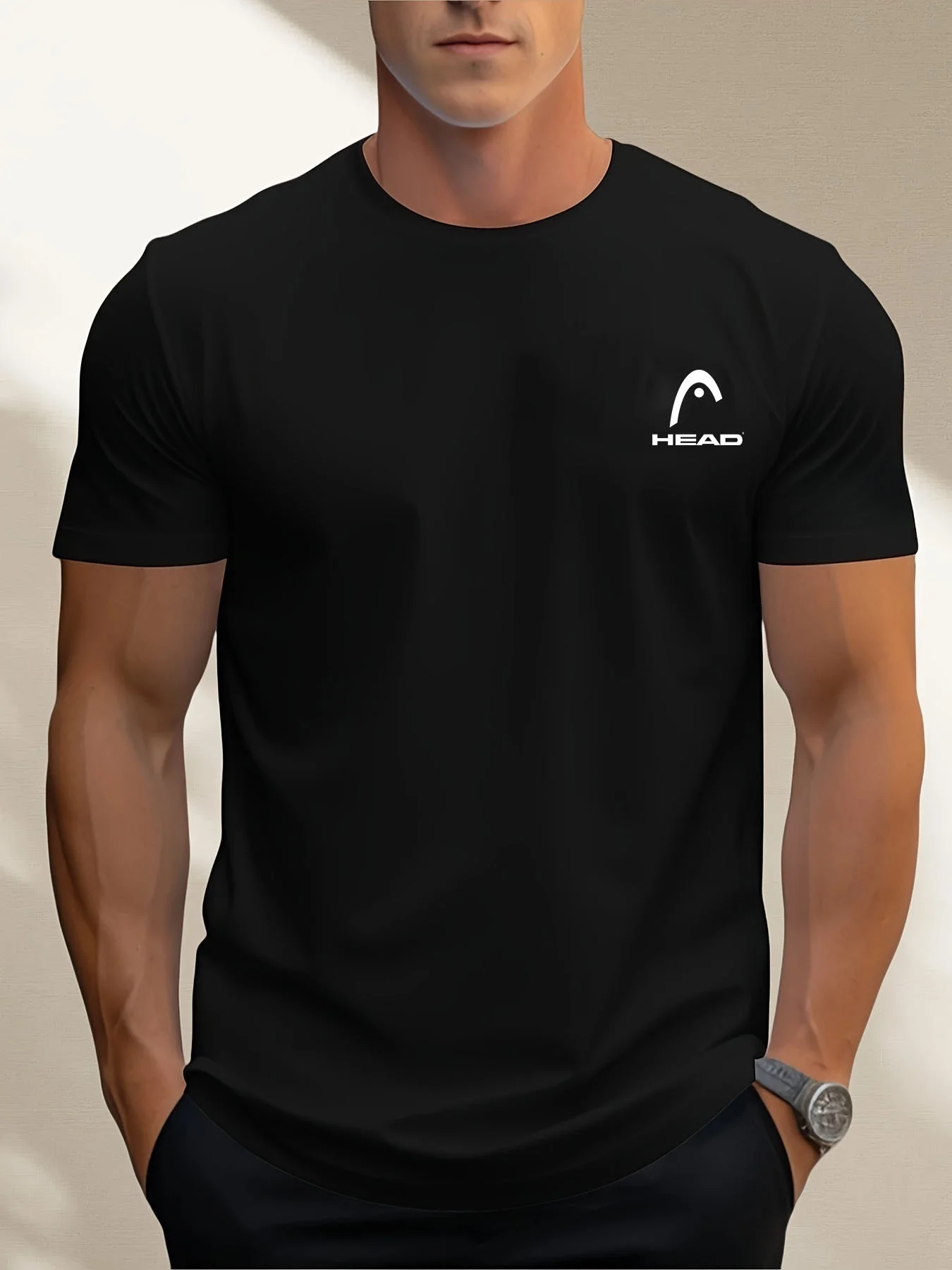 HEAD Men Solid White Tee Slim Cut Short‑Sleeve Chest Mini Icon Emblem Lightweight Apparel Tennis Matches Weekend Leisure Time