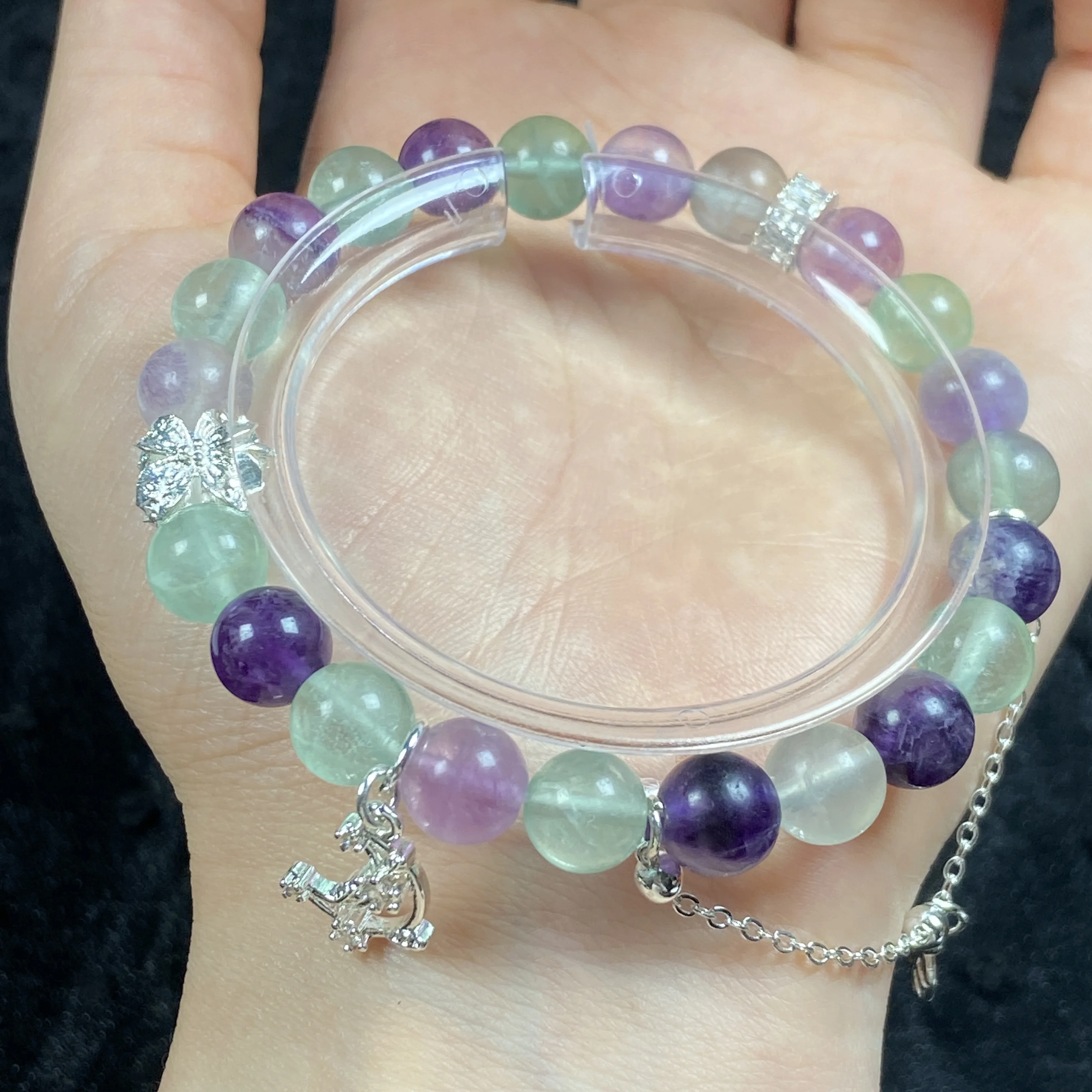 Natural Fluorite Beaded Bracelet, Round, Reiki Crystal, Healing Gemstone, Chain Accessory, Fashion Jewelry Gift, 1Pc