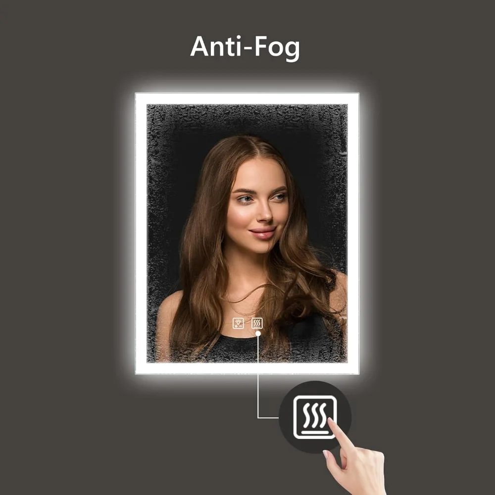 24 x 30 Zoll AprilSoul LED-Badezimmer-Kosmetikspiegel mit zwei Beleuchtung, 3 Farboptionen, Speicherfunktion und Antibeschlag