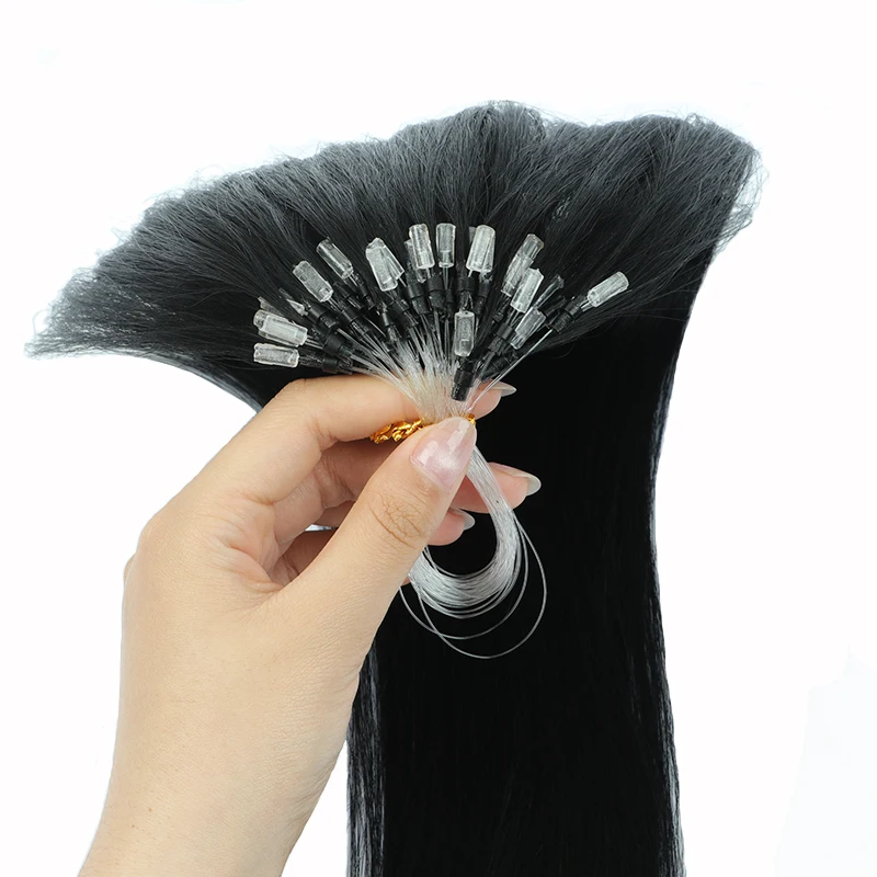 مايكرو حلقة وصلات شعر الانصهار البارد وصلات شعر سهلة التركيب لا لزجة الغراء شعر بشري طبيعي مستقيم لينة 12-20 "30 جرام #2