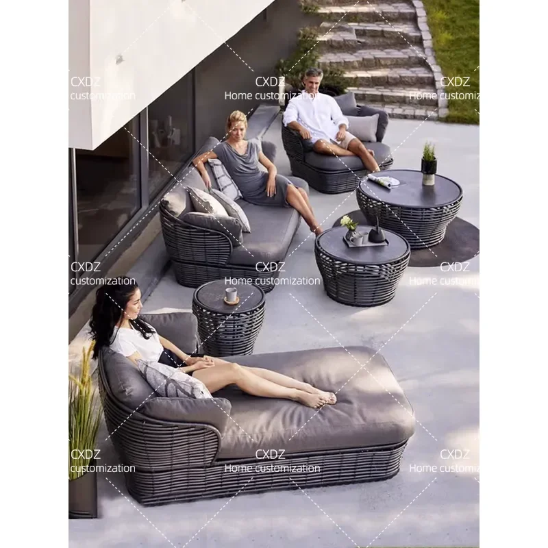 Outdoor Rattan Sofa Set Waterproof Sunproof Patio Furniture for Hotel Villa Garden Terrace Simple Wicker Couch and Chair