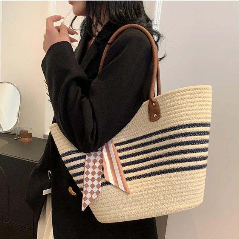 

Женская летняя сумка из натуральной соломы, плетеная в богемном стиле, пляжная сумка-тоут для отпуска, приморского бассейна, вечеринки, повседневной моды