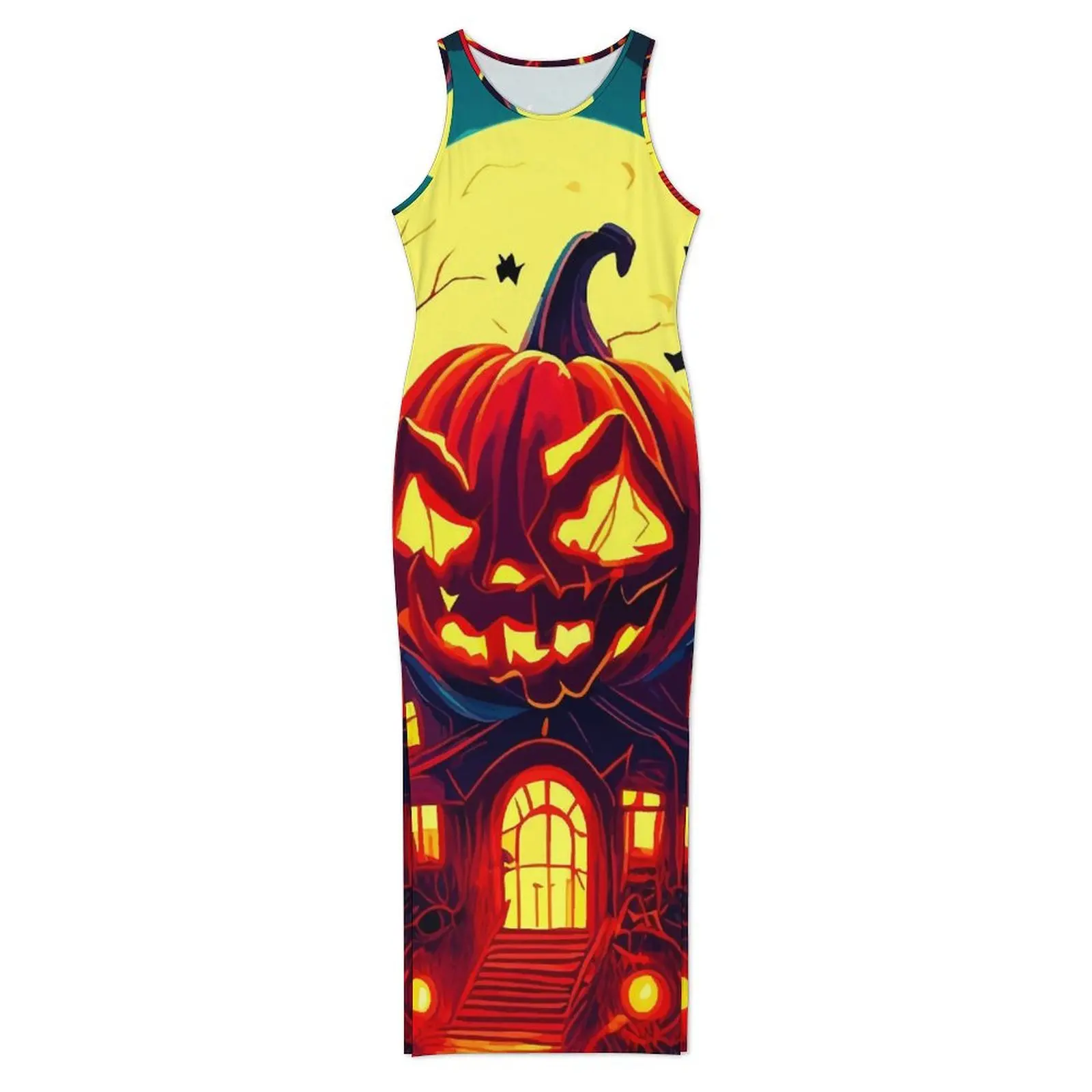 Dames vleermuizen en pompoenen jurk Halloween Night Street Style bodycon jurk mouwloze slanke sexy maxi-jurken oversized kleding
