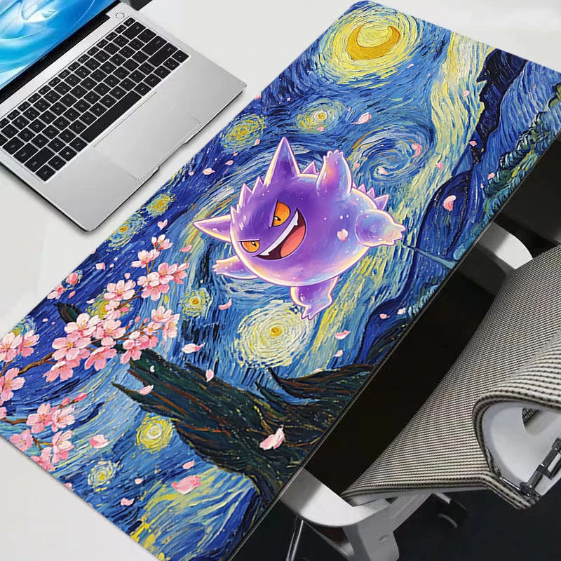 Big MousePad Anime Pokemon Gengar Gamer Extended Mouse Pad with Locking Edge Rubber Desk Mat 90x40cm Gaming Accessories Mousepad