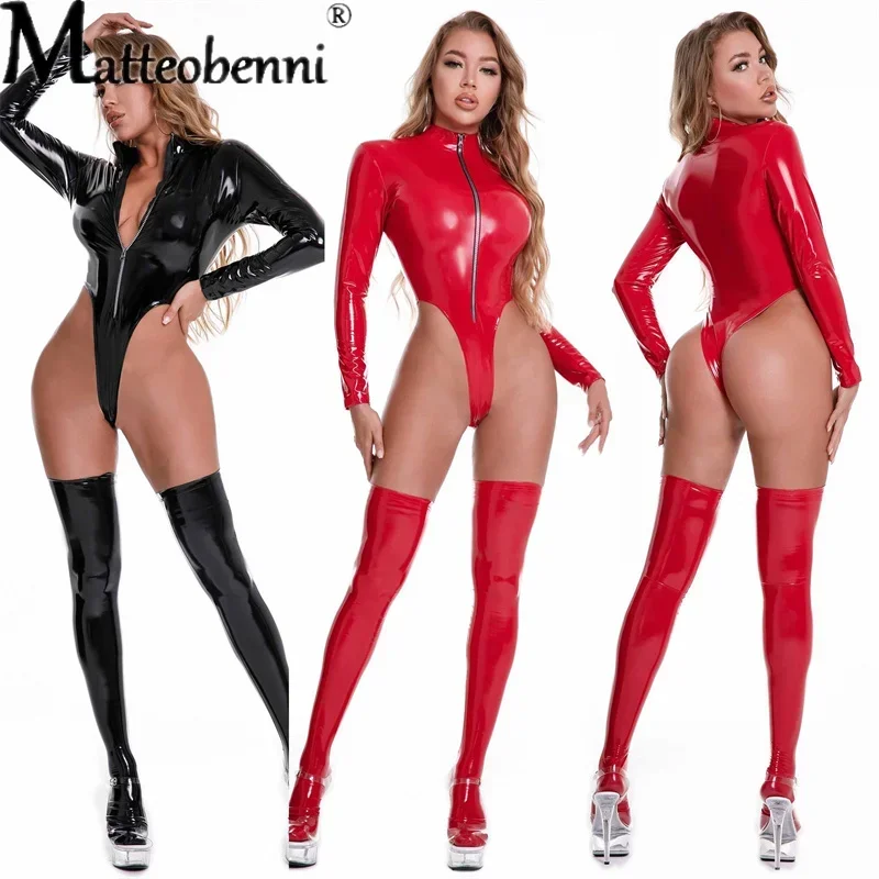 المرأة مثير عالية قطع اللاتكس Catsuit فو الجلود الدمى داخلية سيدة الساخن الغريبة ازياء الملابس الداخلية ارتداءها كلوبوير المتضخم