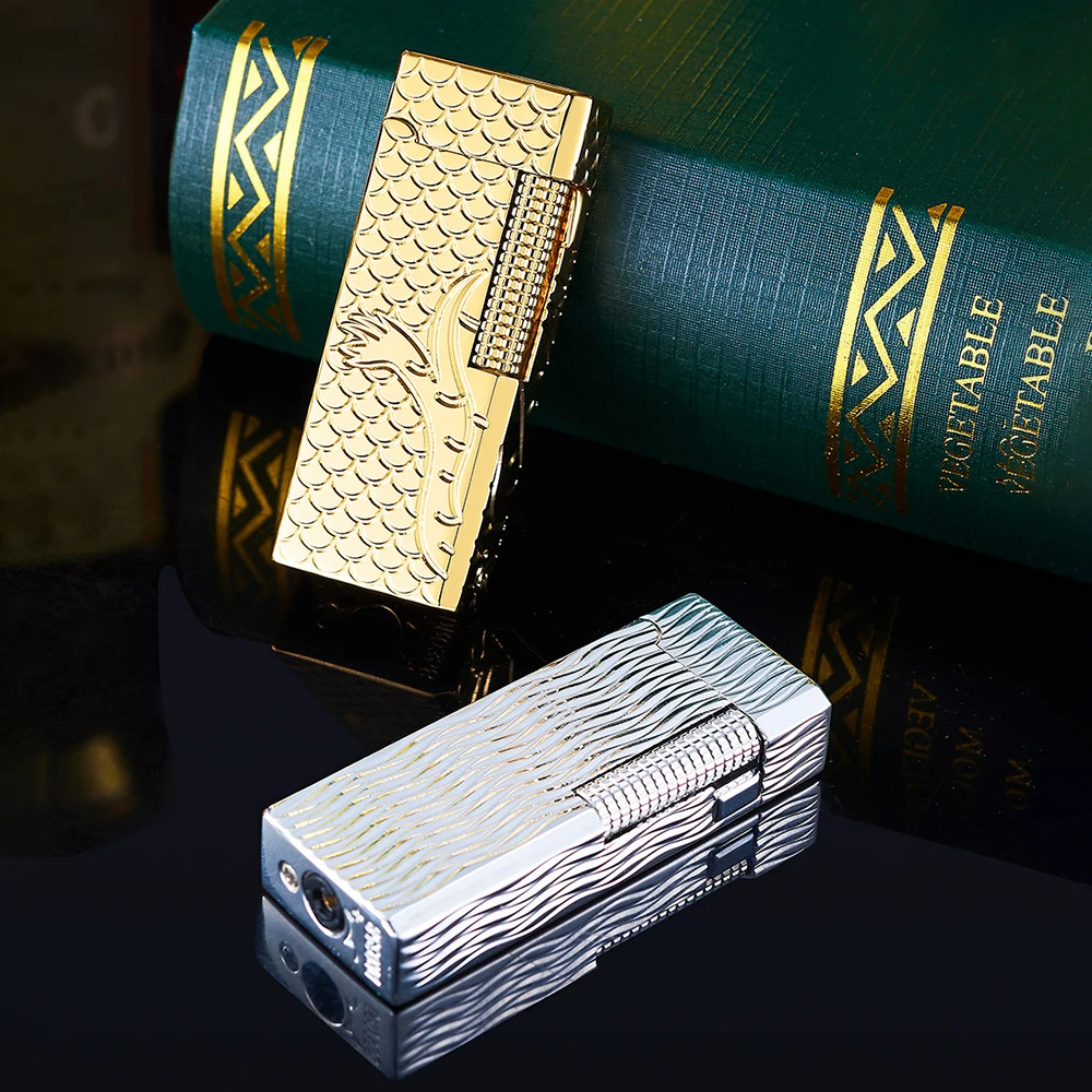 

Retro Modeling Dual Flame Lighter Flame and Blue Flame Sand Wheel Side Slide Ignition Adjustable Flame Compact and Portable