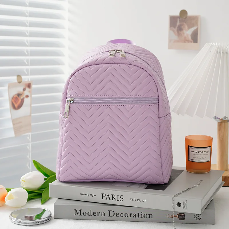 Women Small Backpack Chevron Embossed Classic Bag Multi-Function Female Phone Pouch Pack Ladies School Backpack Shoulder Bags