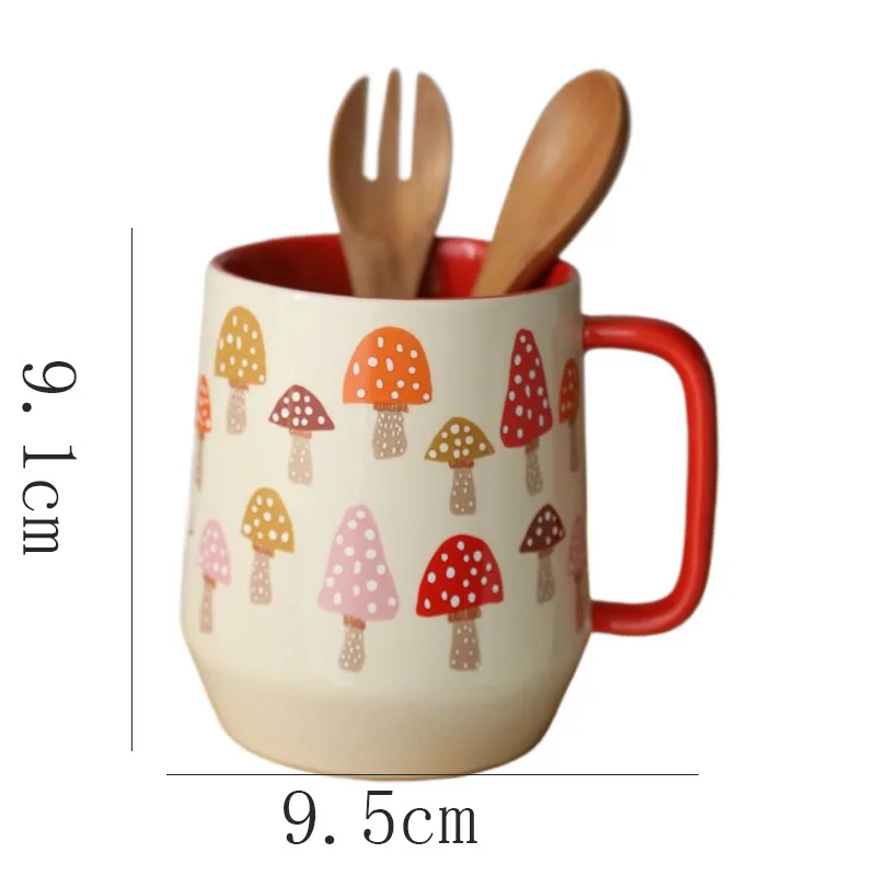 European Style Ceramic Mushroom Water Cup Exquisite Red Coffee Mug English Afternoon Camellia Flower Tea Cup Home Breakfast Mug