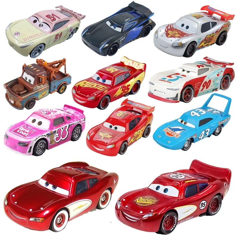 Disney Pixar-Jouet de voiture de course Cars 2 et 3 Rains pour garçons, véhicule en métal moulé sous pression 1:55, McQueen, Chick, Hicks, Mater,