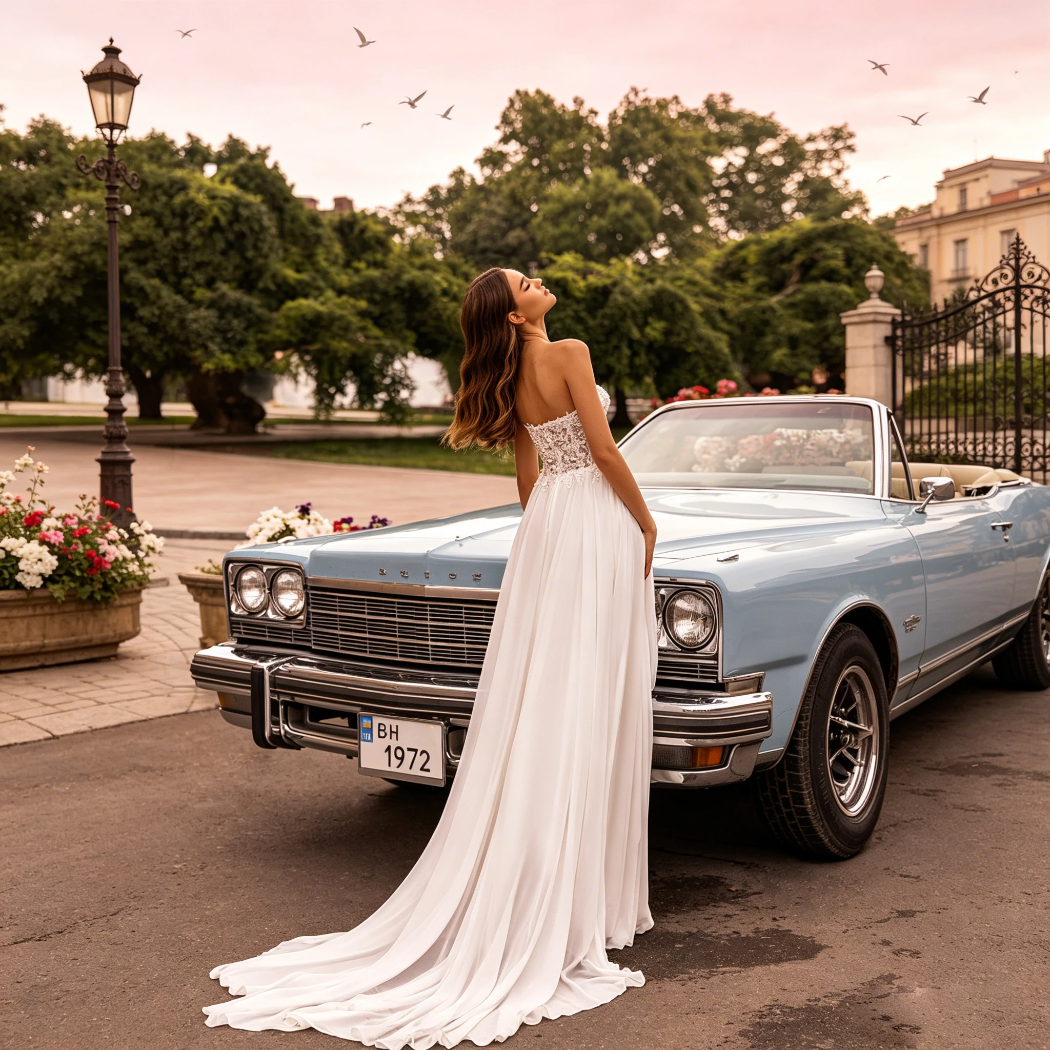 Strapless Lace Bodice Chiffon Wedding Dress High Slit A Line Long Train Ivory Bridal Gown Custom Plus Size Beach Outdoor Shoot