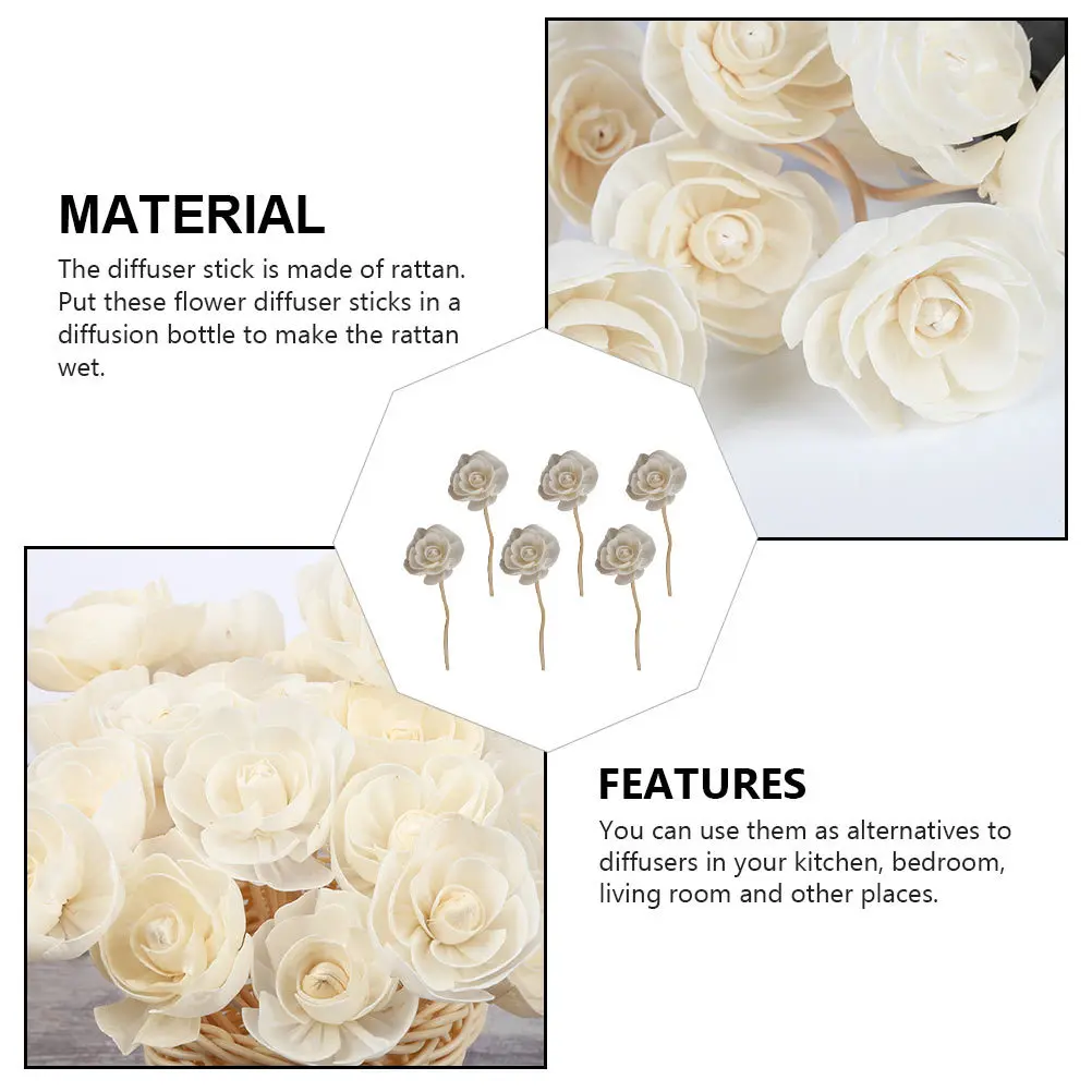 

6pcs Fragrance Sticks Natural Flower Shape Rattan Reed For Home Living Room Kitchen Decor Aroma Diffuser Rattans Essential Oil