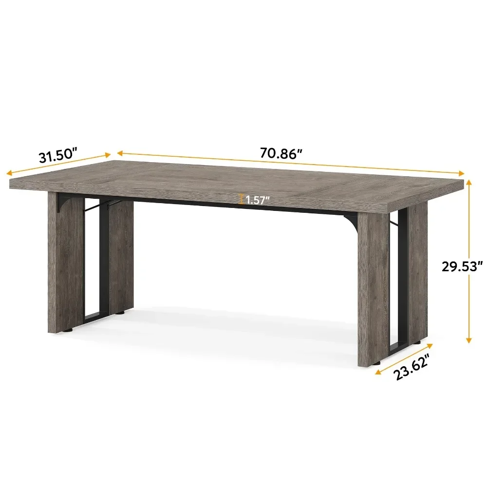 71" Large Dining Table for 6 to 8 People, Rustic Farmhouse Style Dinner Table, Rectangular Dining Table for Kitchen
