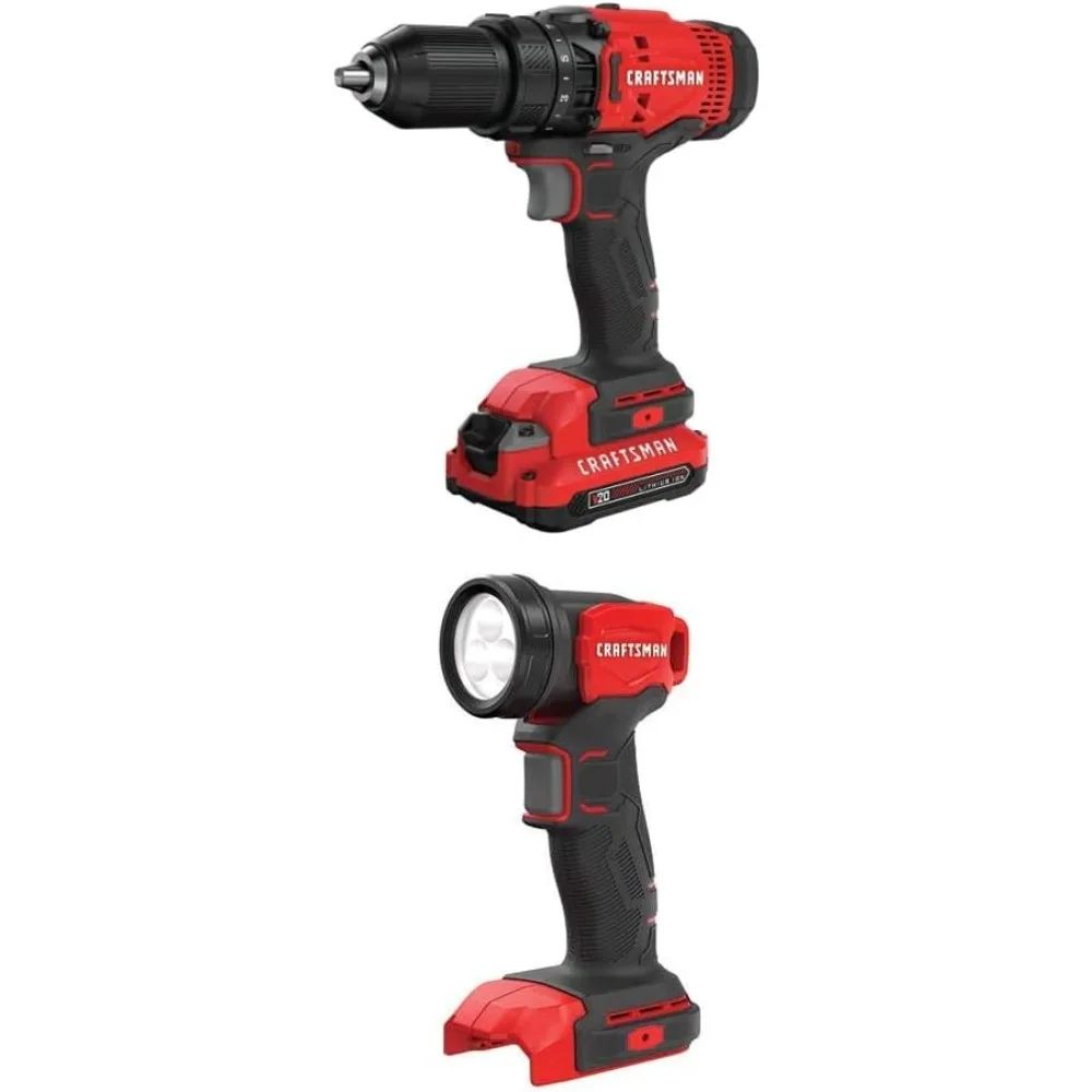 Комплект аккумуляторной дрели и отвертки Craftsman V20 со светодиодной подсветкой (CMCD700C1 и CMCL020B)