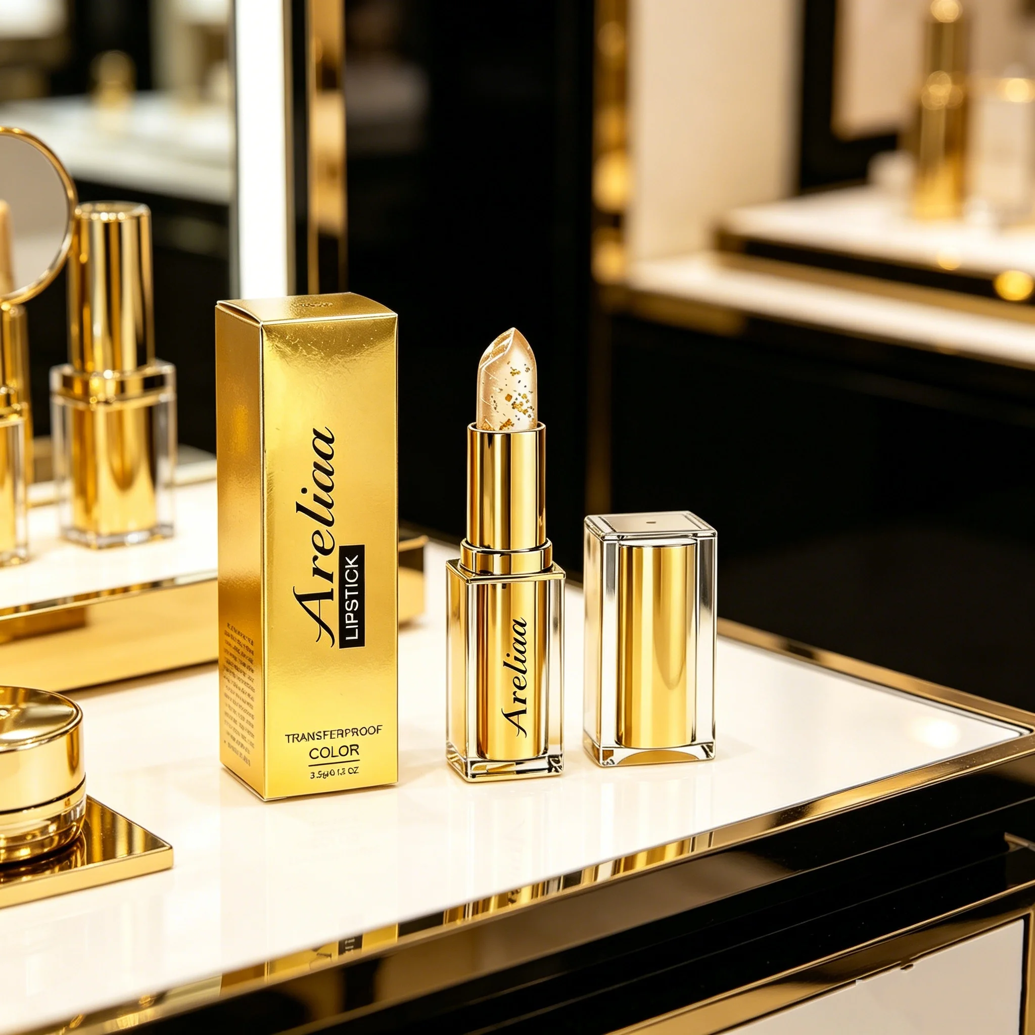 New Gold Foil Moisturizing Lipstick Color Changing High Shine Fade Lip Line Relieves Dryness Non-Stick Hyaluronic Acid Lip Stick