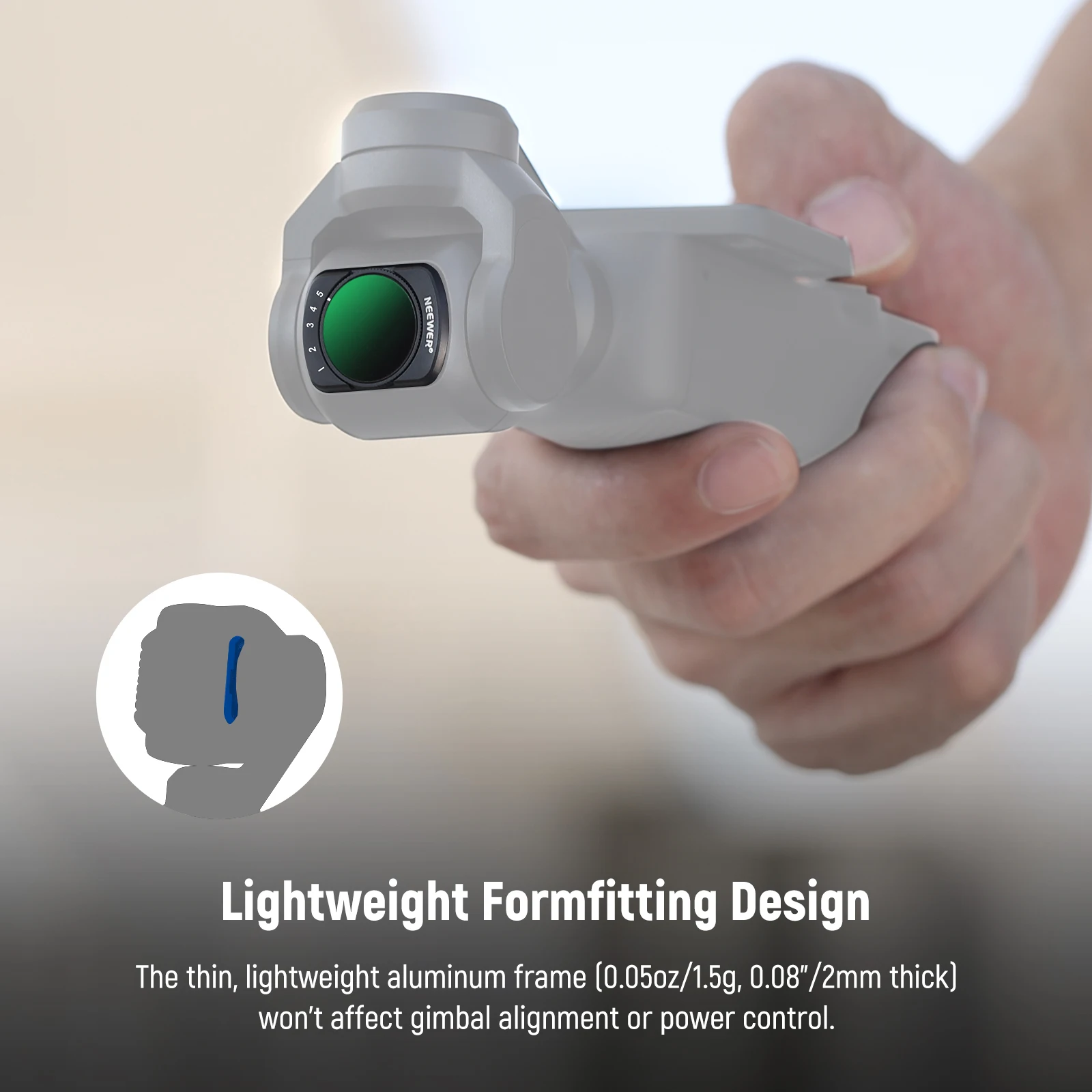NEEWER Magnetyczny zestaw filtrów ND kompatybilny z DJI Osmo Pocket 3 Creator Combo Akcesoria Filtr o zmiennej gęstości ND2-32 — zdjęcie produktu 4