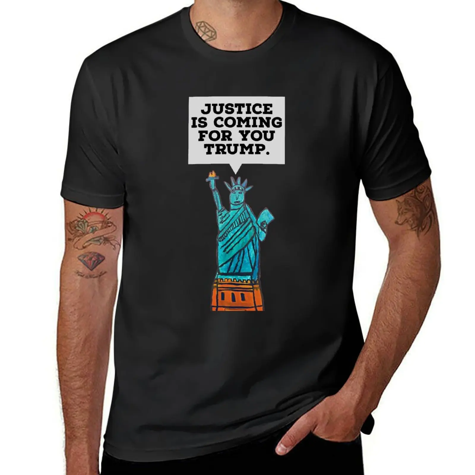 Justice is coming Statue of Liberty design T-Shirt summer tops graphics plus size tops black t-shirts for men