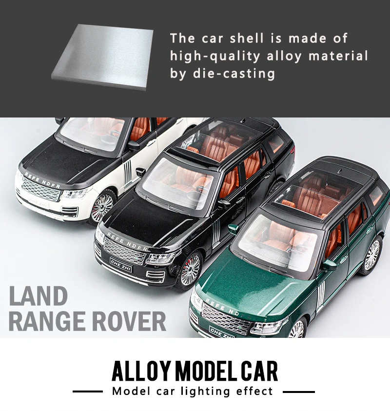 1:24 land rover range rover suv modelo de carro simulação som e luz puxar para trás liga carro coleção ornamentos menino brinquedo carro presentes