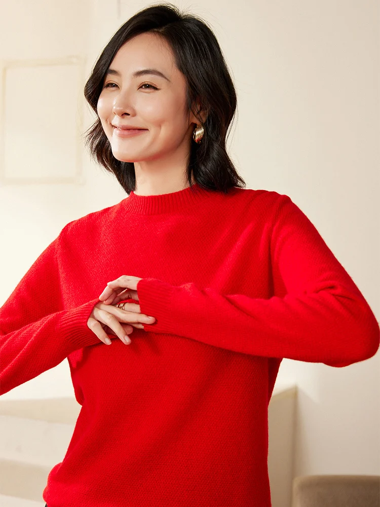 Long Sleeve Women O-Neck 100% Merino Wool Pullover Sweater Inside Basic Style Autumn Winter Warm Cashmere Versatile Knitted Top