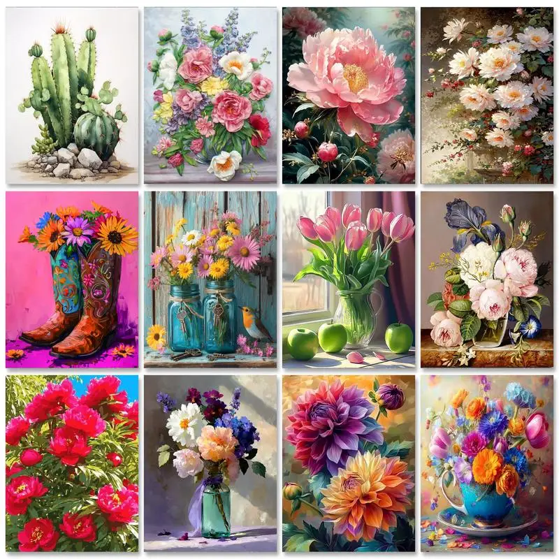 

PhotoCustom Diamond Painting Full Square Flowers Picture Diamond Embroidery Cross Stitch Kit Diamond Mosaic Landscape