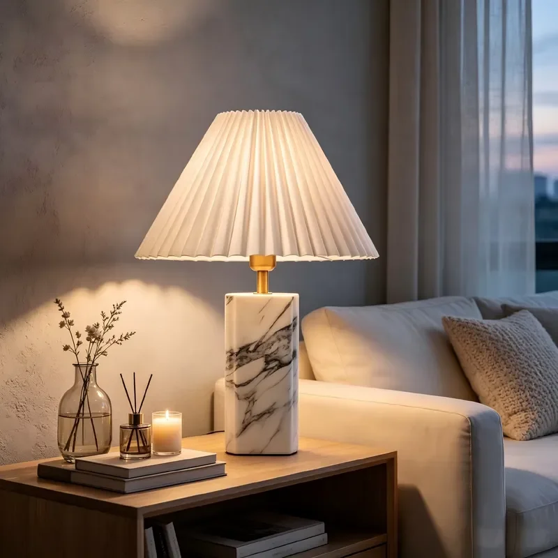 Modern Light Luxury Marble Table Lamp for Living Room Bedroom Bedside Decor Simple French Style Medium Size High End Study