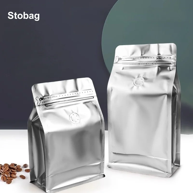 

StoBag 50pcs Coffee Beans Bag Packaging with Valve Aluminum Foil Ziplock Sealed for Food Powder Tea Nuts Storage Airtight Pouch