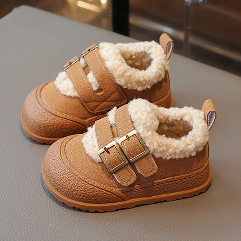 

Faux Fur Winter Boots For Children PU Leather Thick Warm Kid's Snow Boots Anti-slippery Boy's Girl's Warm Cotton Shoes Winter