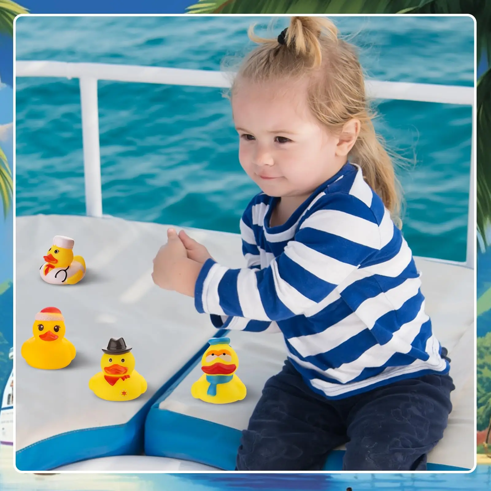 Summer Rubber Ducks , Assorted Small Rubber Duck in Bulk Mini Rubbers Duckies for Baby Bath & Pool Toys, Cruising Duck