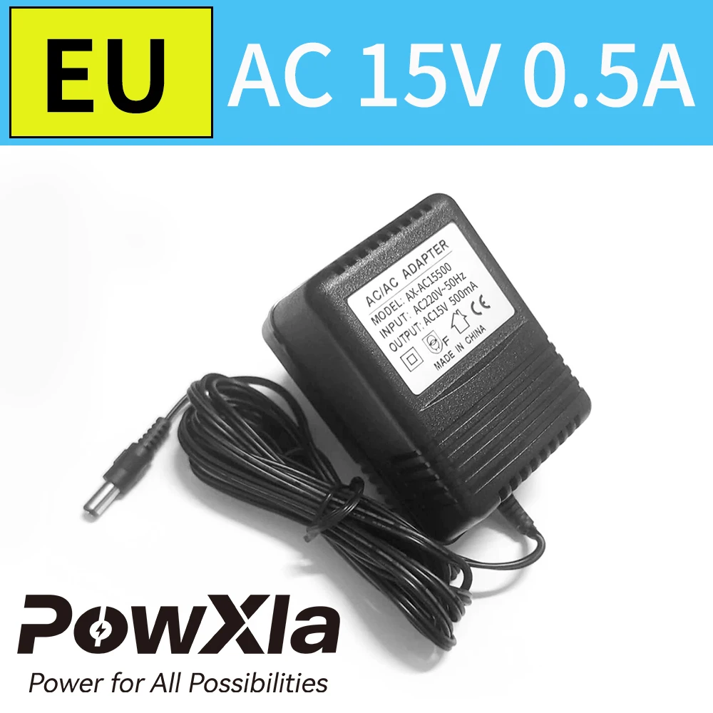 PowXla AC AC Power Adapter 1A 15Vac 500mA 1000mA AC Transformer EU Plug 220Vac 230Vac Adapter