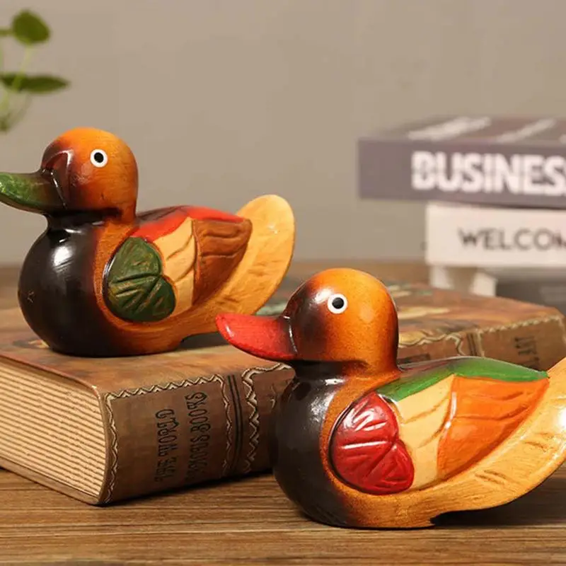 1 Pair Mandarin Ducks Wooden Decoration Feng Shui Vintage Crafts Display Ornament Home Decor Holiday Gift Dropshipping