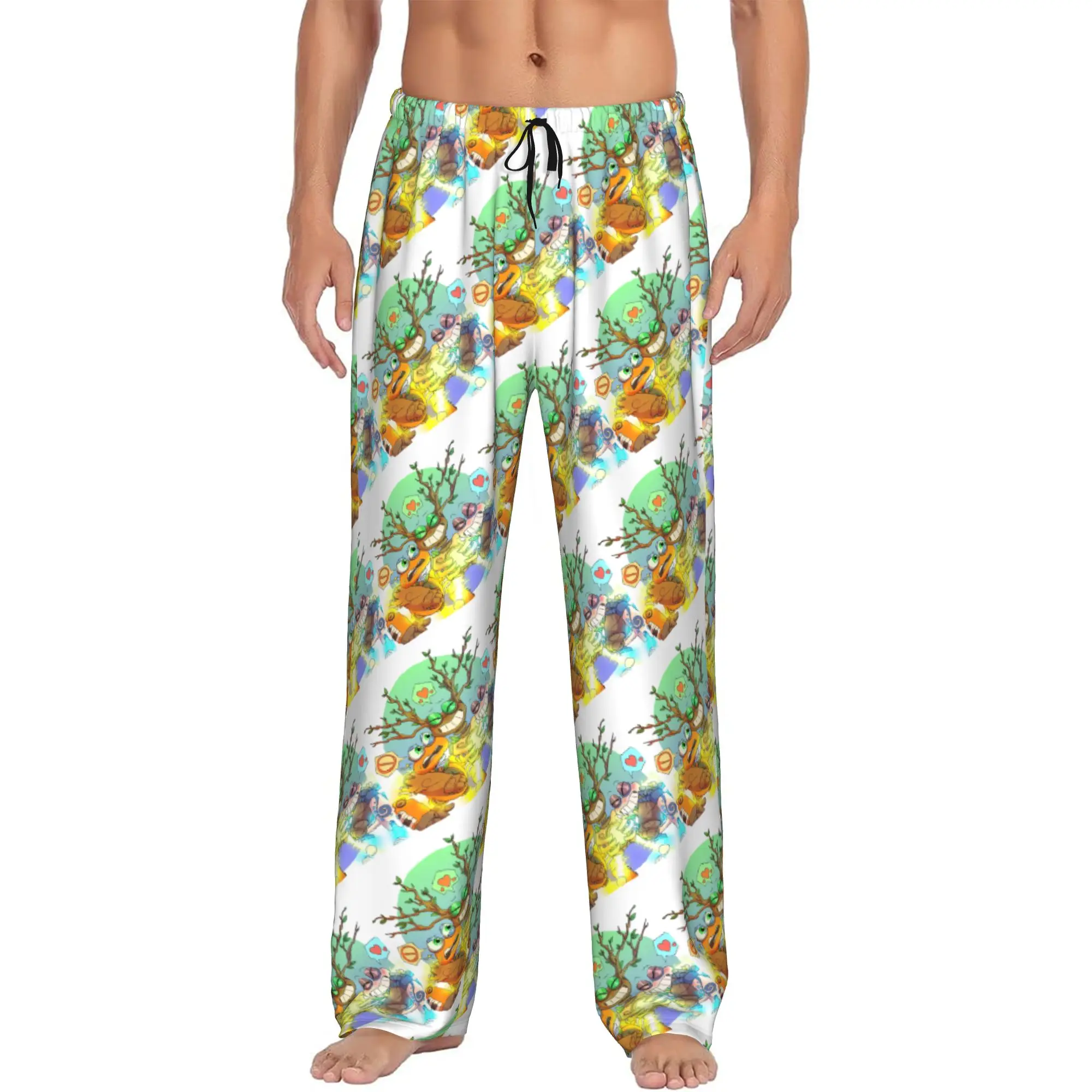 Custom Printed Men's My S-Singing Cartoon Monsters Pajama Pants  Sleepwear Sleep Lounge Bottoms with Pockets