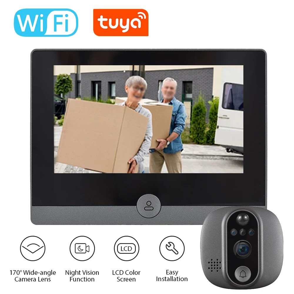 Tuya WiFi Home Smart Video Doorbell 1080P Peephole Camera 4.3 inch IPS Display Two-way Audio APP Control IR Motion Detection