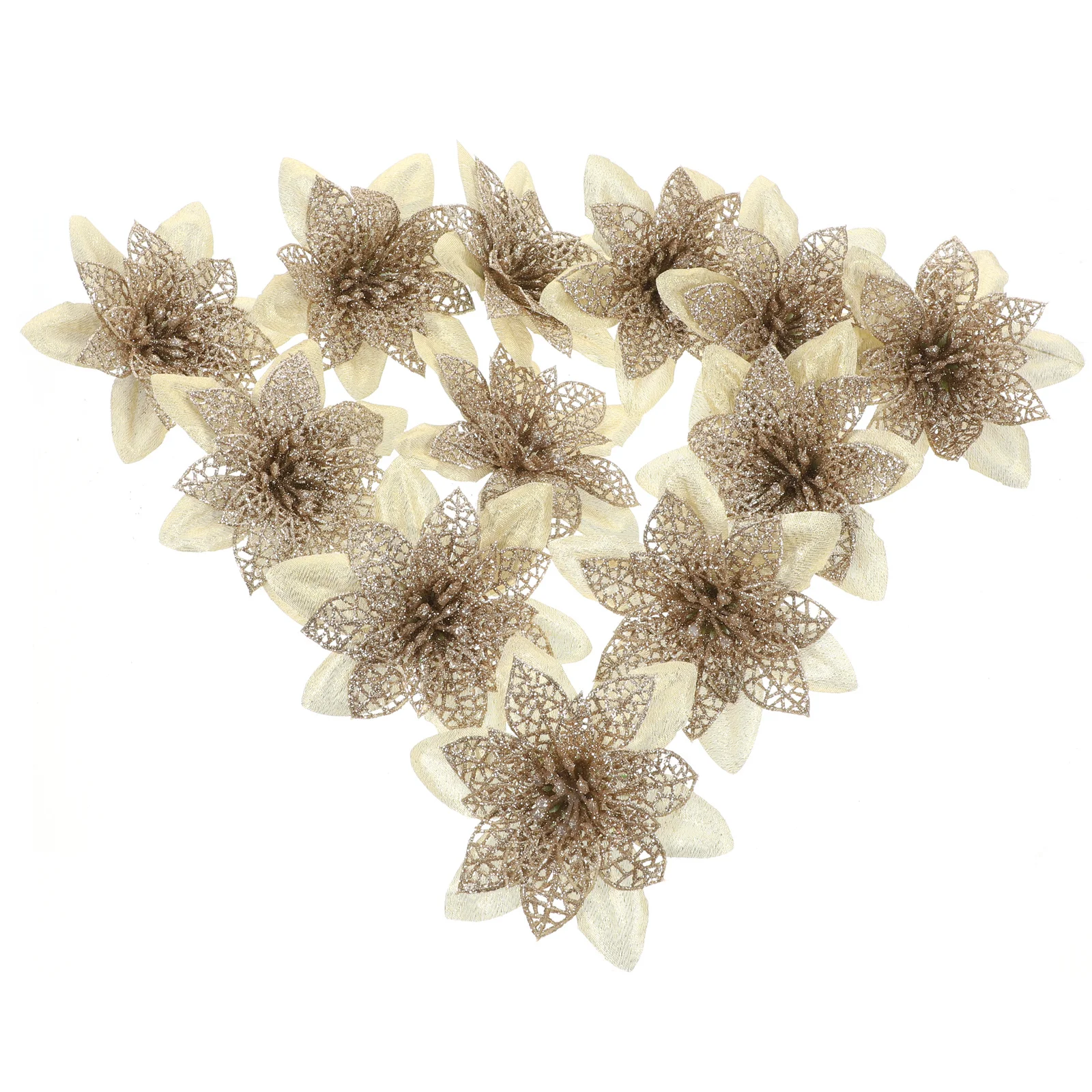 

12Pcs Christmas Poinsettia Flower Glitter Artificial Xmas Decorations for Tree Wreath Table Vase Decor Glitter Poinsettia