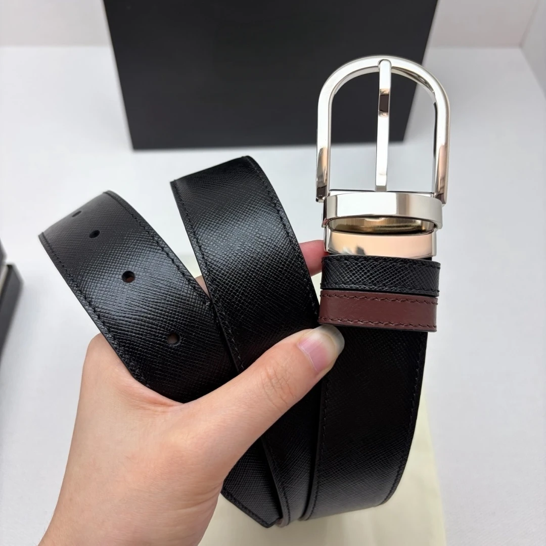 Holiday Gift Luxury Men's Cross‑Grain Leather Belt Reversible Dual‑Sided Rotatable Pin Buckle Business Casual Dress Waist Strap