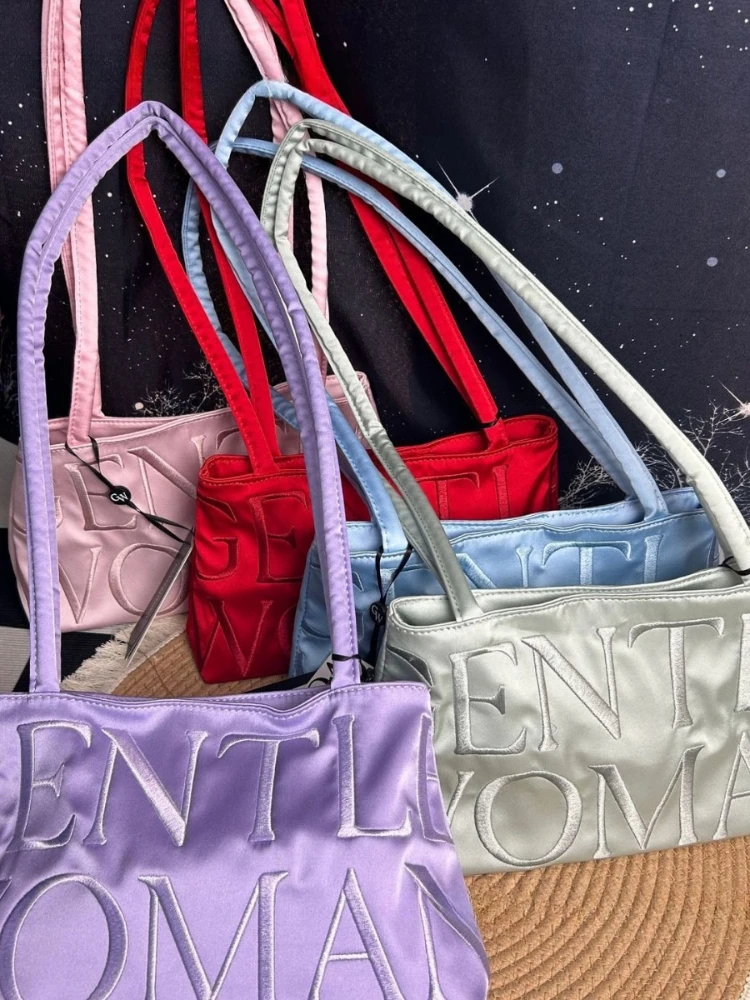 Thailand GentleWoman Thailand tide niche design satin letter embroidery line fashion hundred shoulder bag handbag underarm