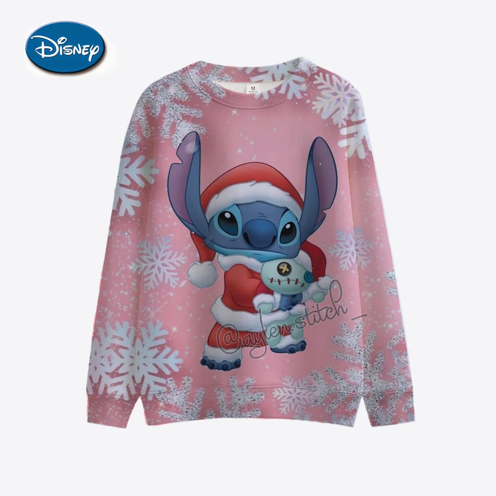 Christmas Stitch Girls\' Sweatshirt Y2k Printed Long Sleeve Seam Loose Casual Round Neck Hoodie Top Christmas Costume