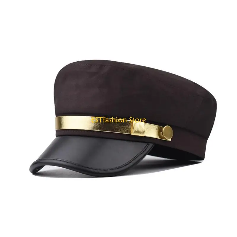 Y5GC Classical Sailor Hat Octagonal Hat with Pu-leather Brim Cosplay Dress