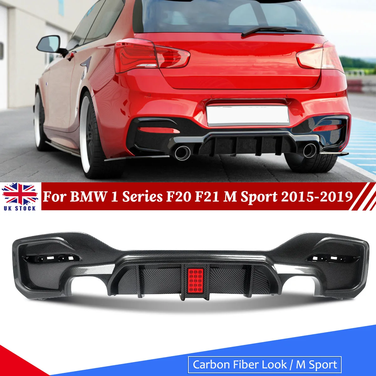 Carbon Color Rear Diffuser W/ LED For BMW1 Series F20 F21 M135i M140i LCI 15-19