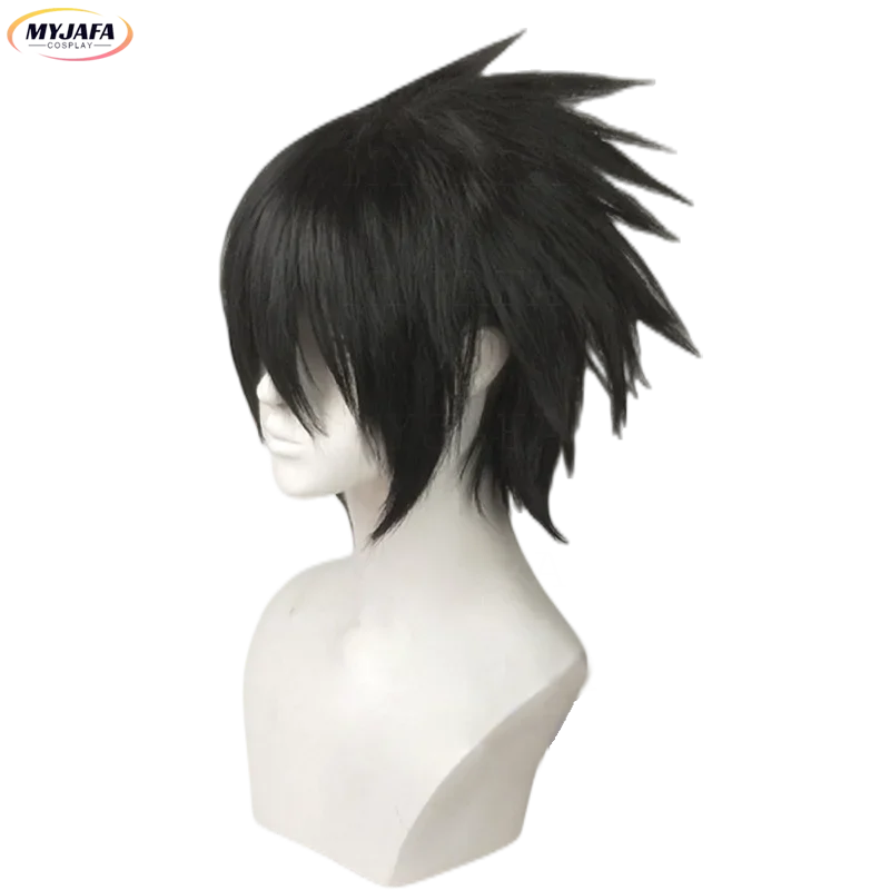 Peluca de Cosplay de Sasuke Uchiha de alta calidad, pelo sintético corto negro resistente al calor, Anime, gorra