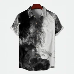 Black and White Beach Classic Summer Shirts Man 2024 High Quality Hawaiian Shirt Man Retro Mens Clothing Brands Ink Dot Trend