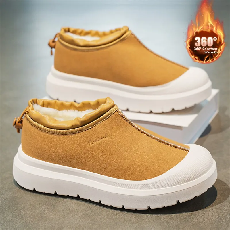 メンズ冬用厚手フリース裏地付きコットンシューズ-スリッポン-レジャー-スポーツ-ベンブ-ソフトボトム-カジュアル-ワークウェア-ボードシューズ