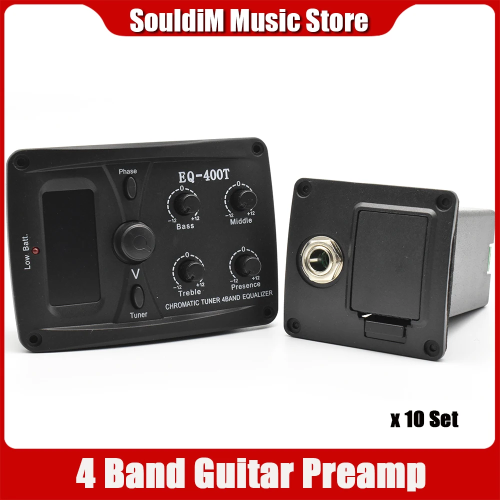 10set Acoustic Guitar Pickup 4 with EQ Equalizer Pickup Guitar Preamplifier Piezoelectric Pickup with LCD Tuner 