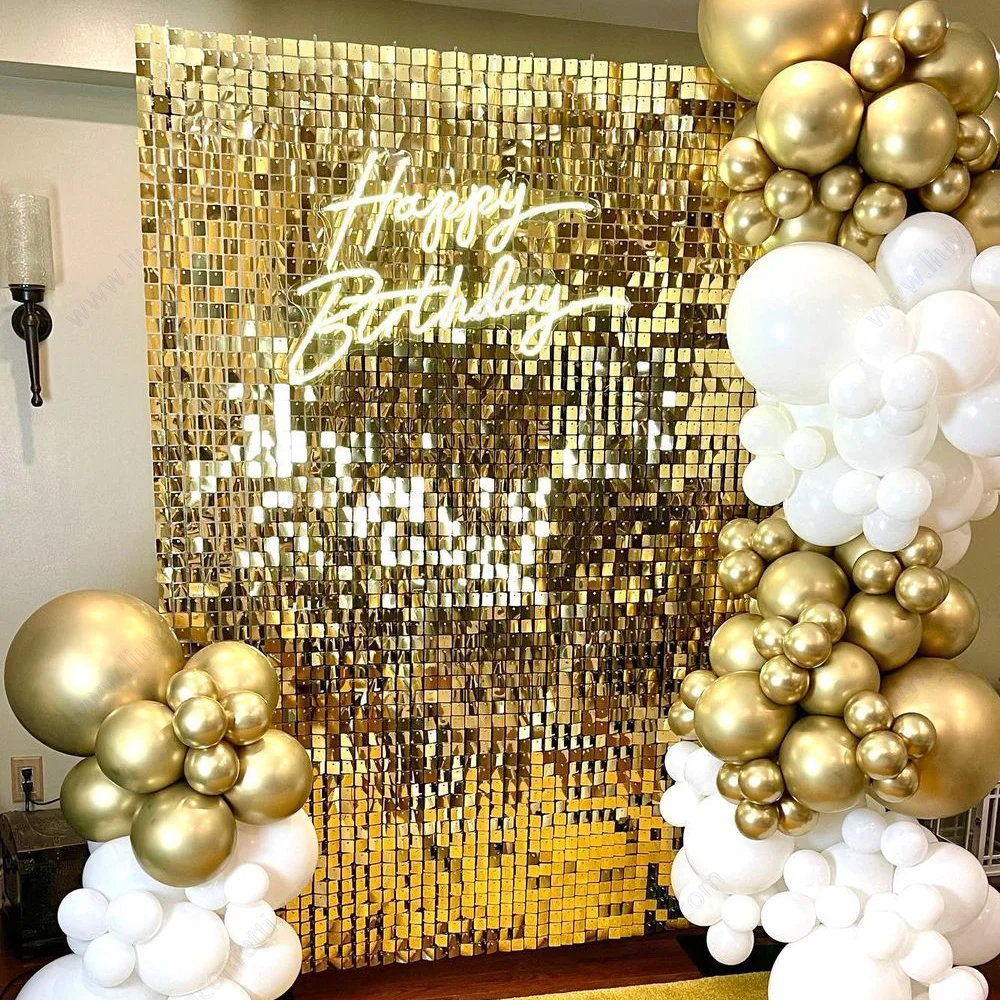 

12pc Shimmer Panel Backdrop Glitter Sequin Background Wall Gold Square Transparent Snap Bride Wedding Birthday Party Decoration