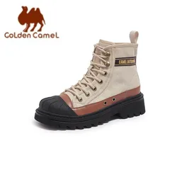 GOLDEN CAMEL Women's Shoes Canva High-Top Martin Boots Ladies Western Cowboy Thick-Soled Walking Shoes for Women 2023 Autumn New