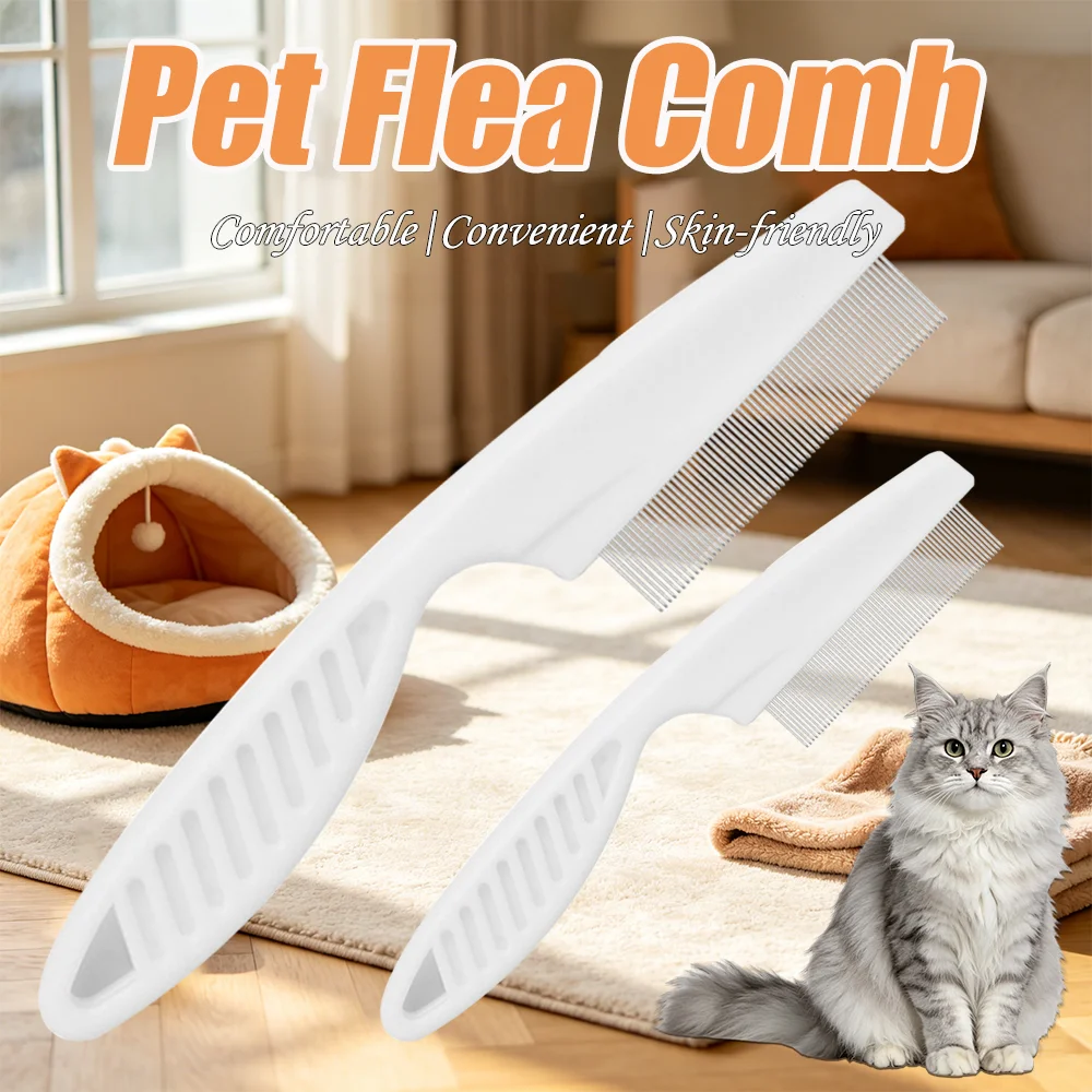 2 Sizes Pet Flea Comb Cat/Dog Beauty Comb Rounded Portable Pet Specific Dense Tooth Hair Removal Massage Cleaning Supplies