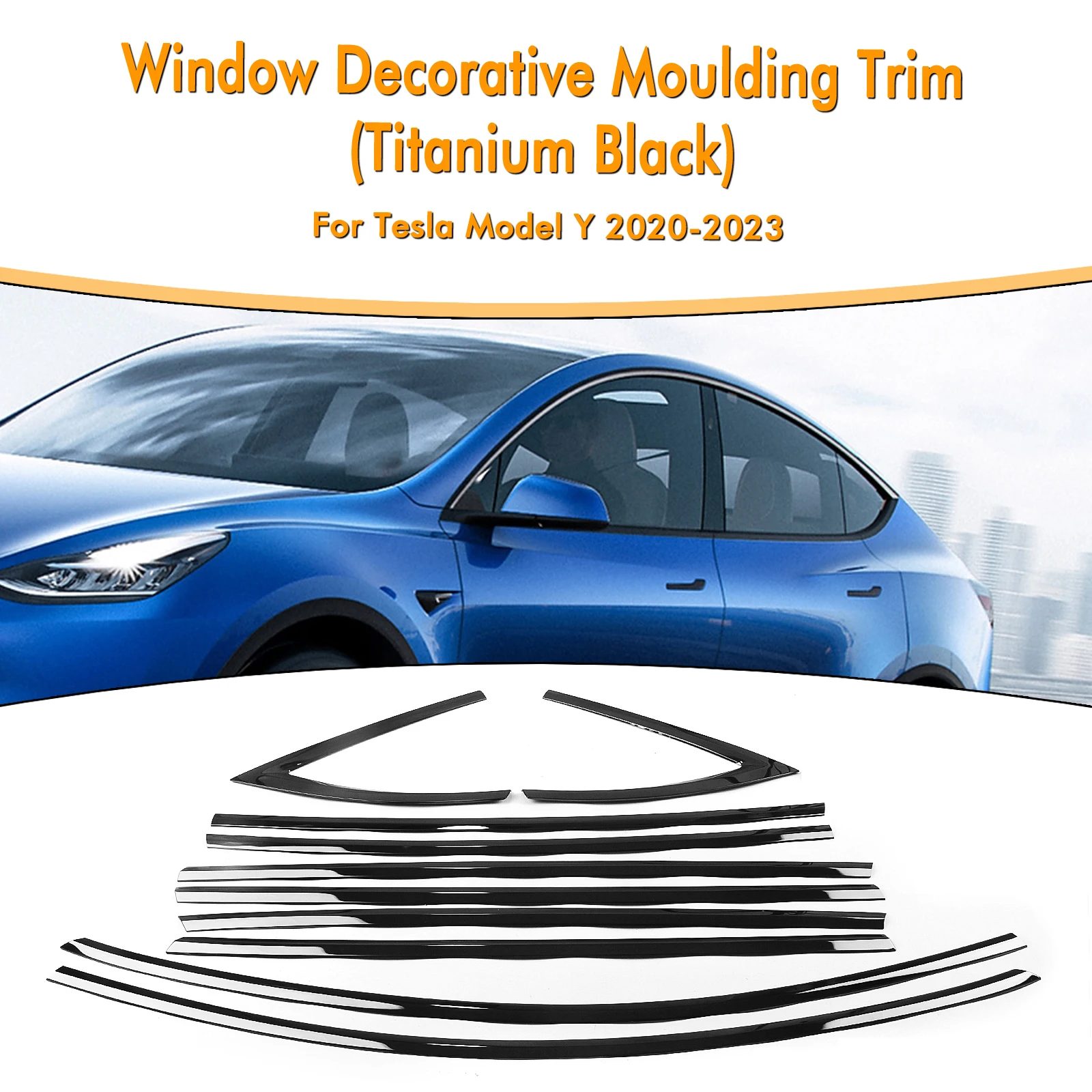 

For Tesla Model Y 2020-2024 Exterior Window Trim Strip Cover Titanium Black Door Waterproof Seal Shade Moulding Decorative