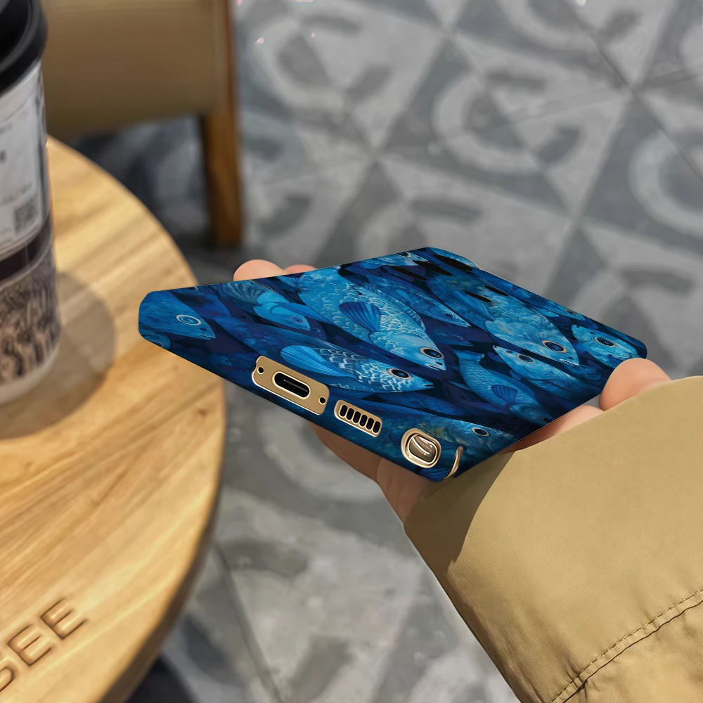 Azure Fish Swarm Fantasy Phone Case for Samsung Galaxy S25 Ultra S24 S23 Ultra Plus Shockproof Double Layer Back Cover