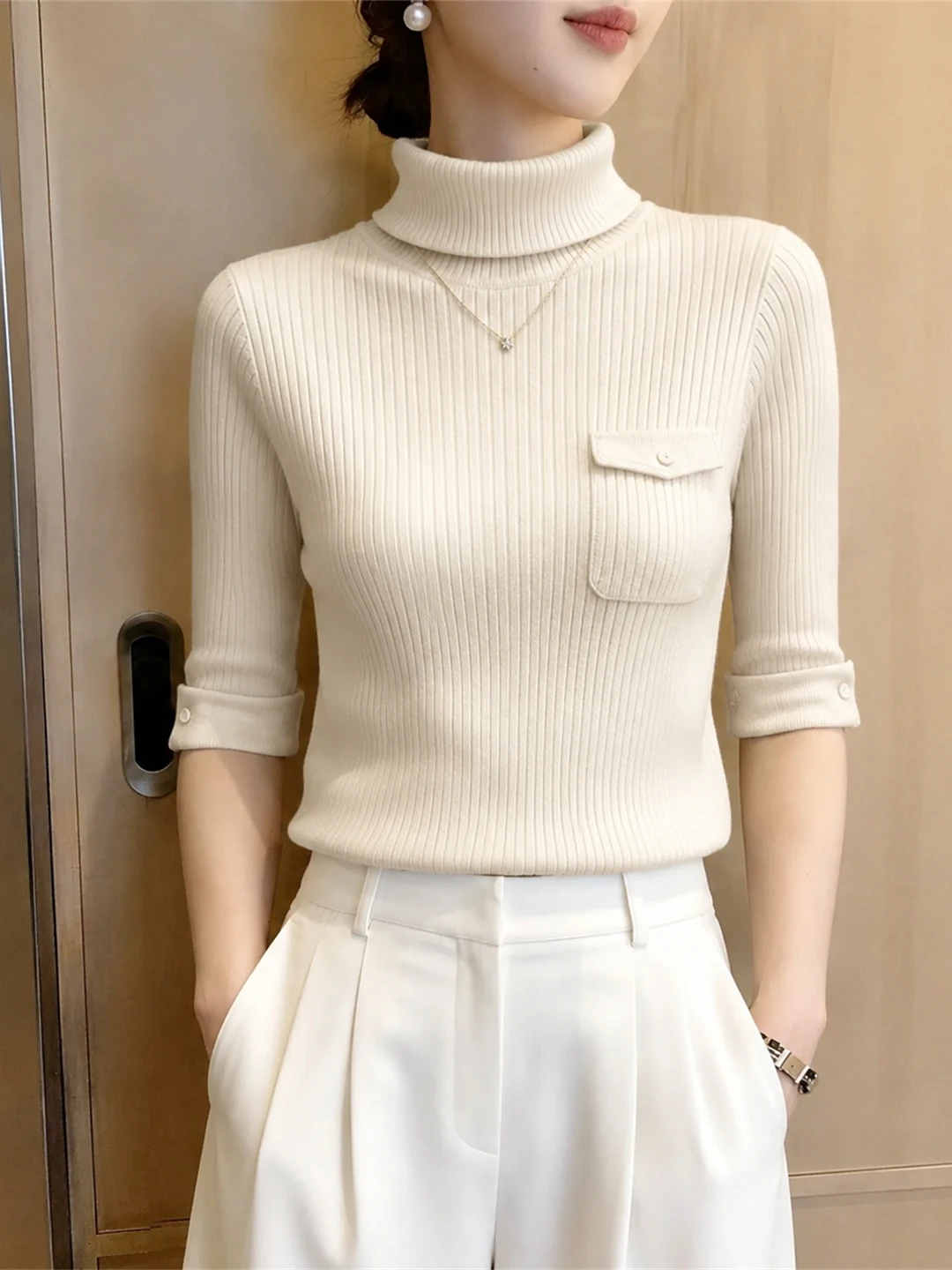 Elegant Light Maturity Style Slim Fit Versatile Knitwear Summer Overhead  Color Simple Shirt Atmosphere Top Women's Fashion